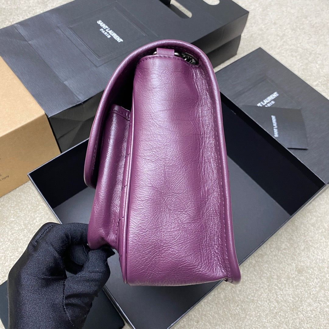 Saint Laurent Niki Medium Chain Bag In Purple Crinkled Leather