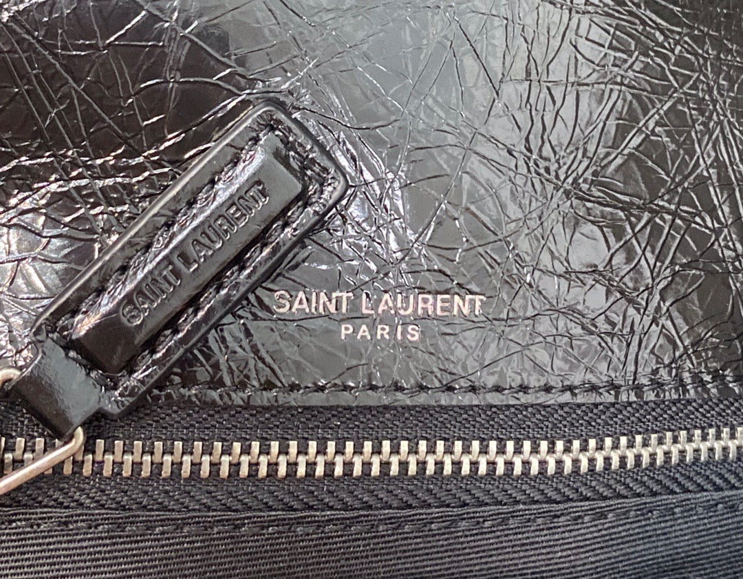 Saint Laurent Niki Medium Chain Bag In Black Crinkled Leather