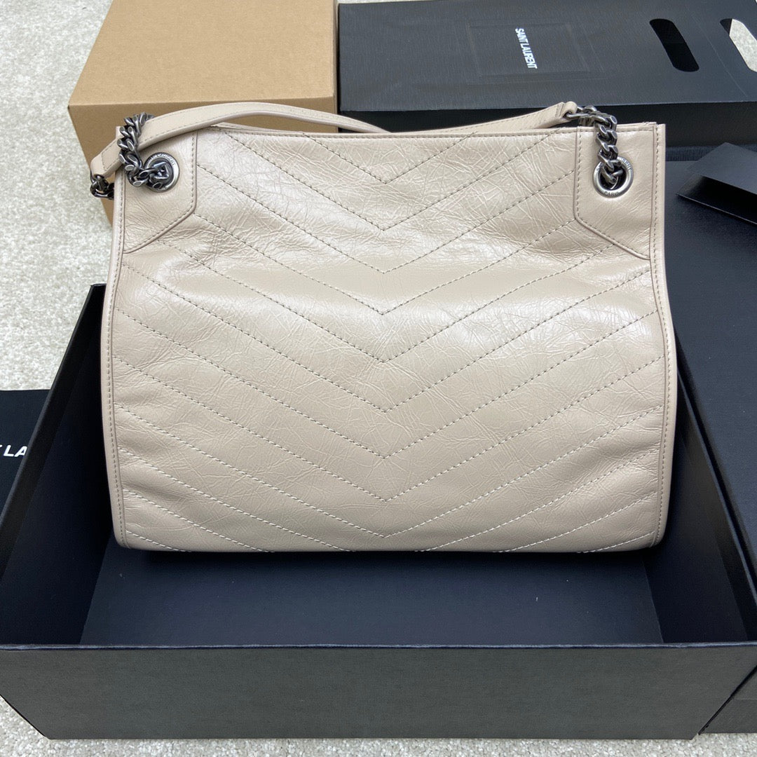 Saint Laurent Green Large Niki Shopper Bag In Wrinkled Calfskin