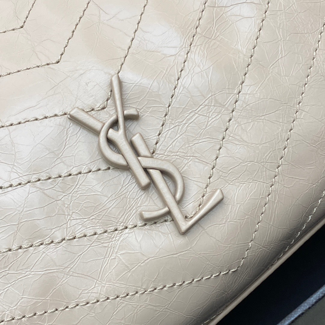 Saint Laurent Green Large Niki Shopper Bag In Wrinkled Calfskin