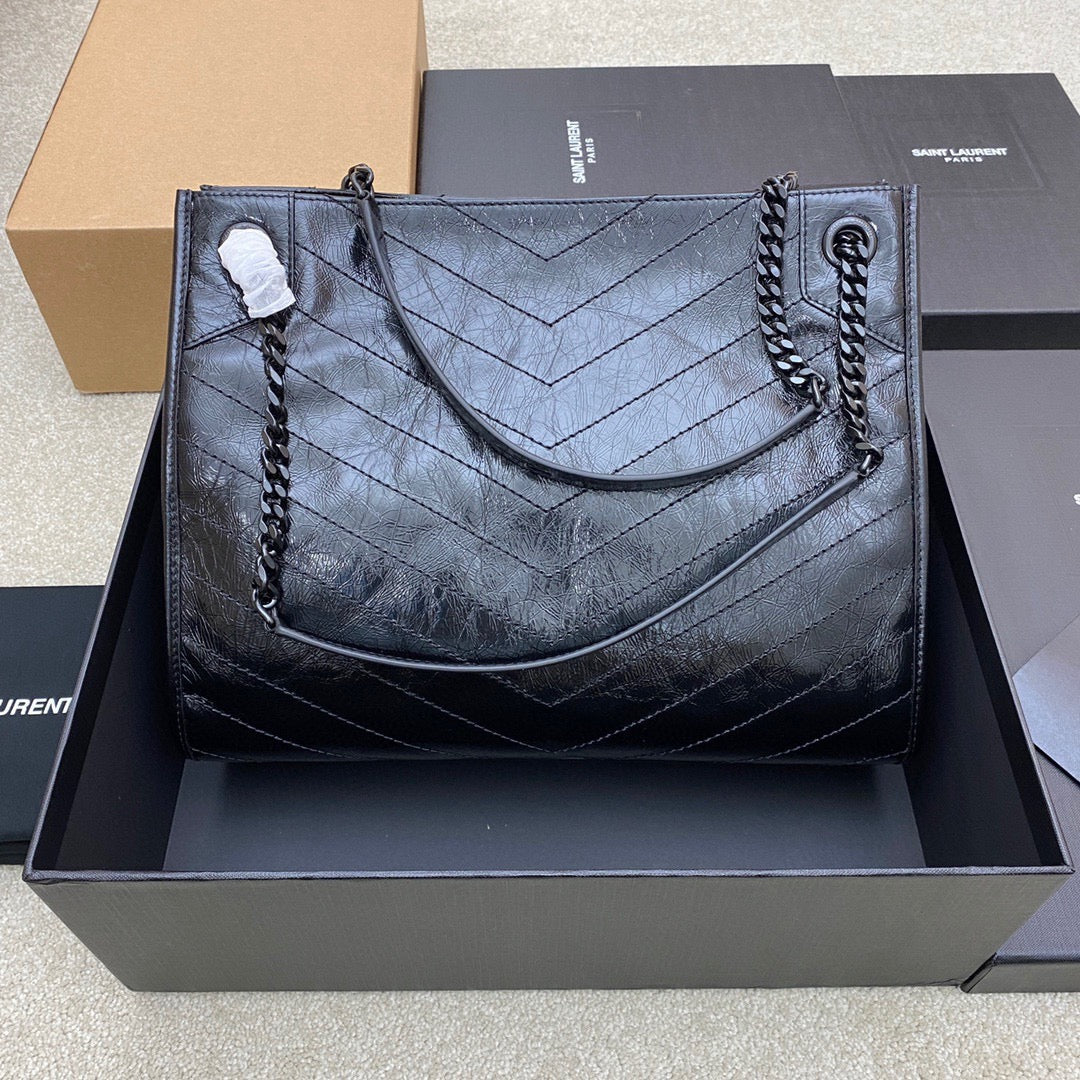 Saint Laurent Black Large Niki Shopper Bag In Wrinkled Calfskin