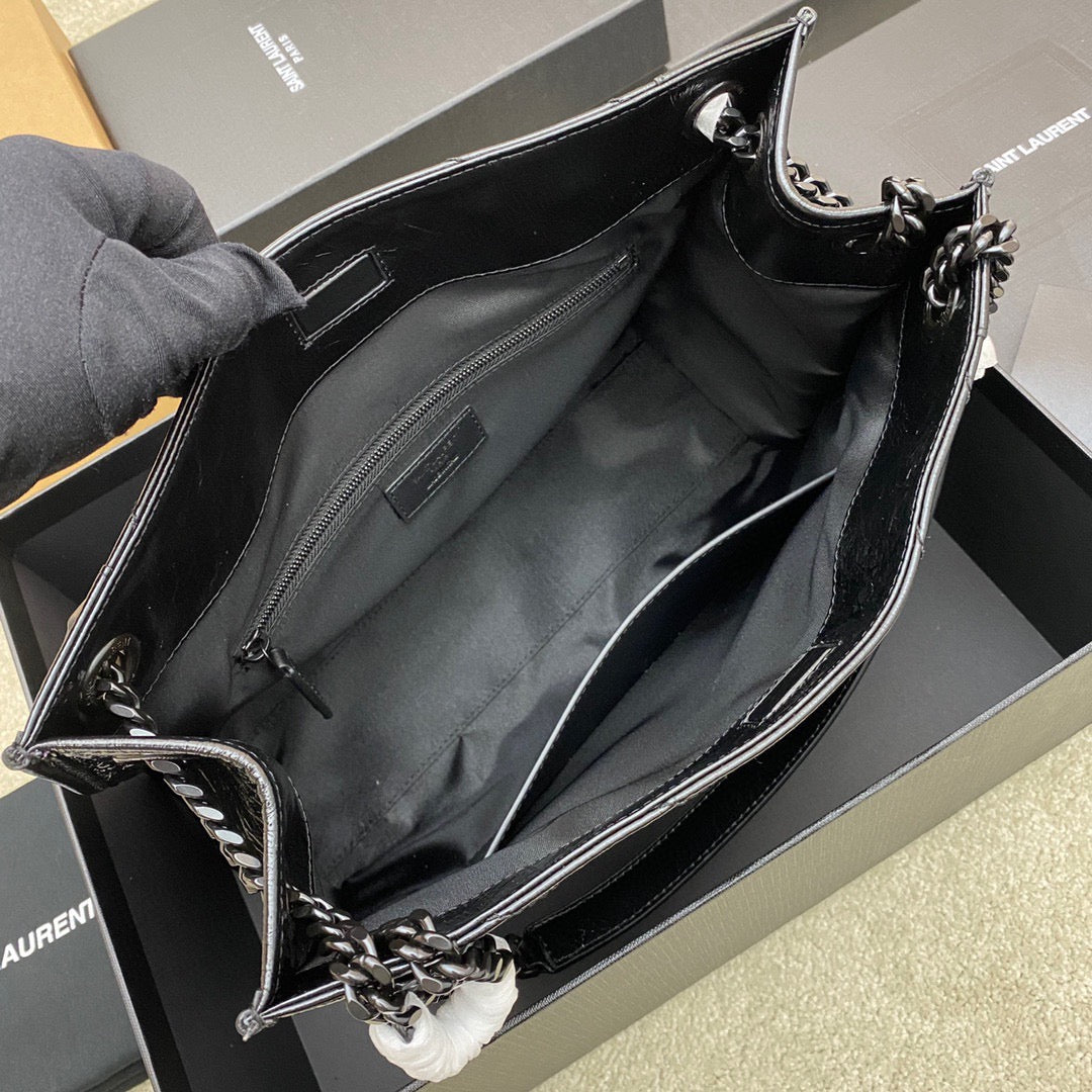 Saint Laurent Black Large Niki Shopper Bag In Wrinkled Calfskin