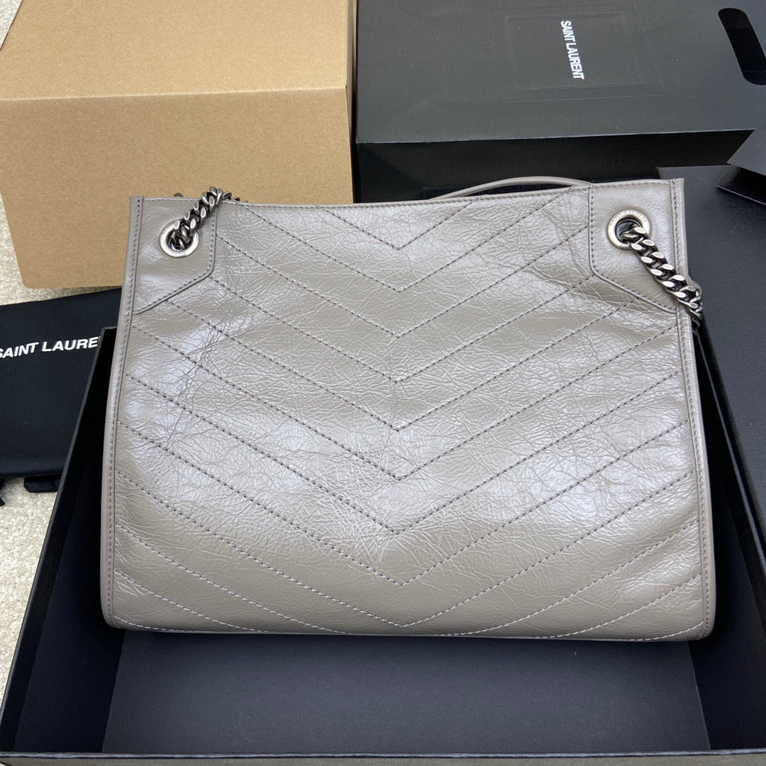 Saint Laurent Gray Large Niki Shopper Bag In Wrinkled Calfskin