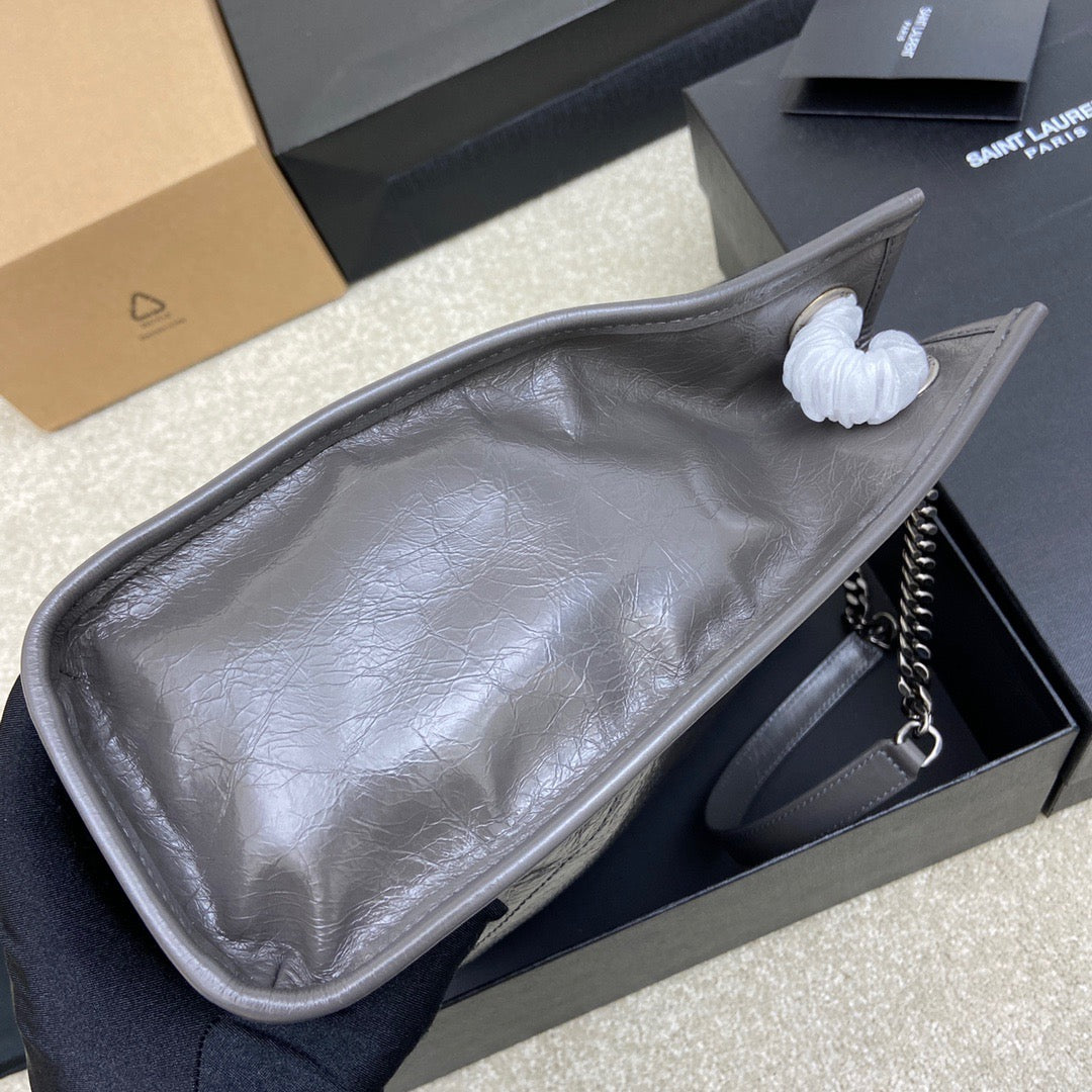 Saint Laurent Tinware Gray Large Niki Shopper Bag In Wrinkled Calfskin