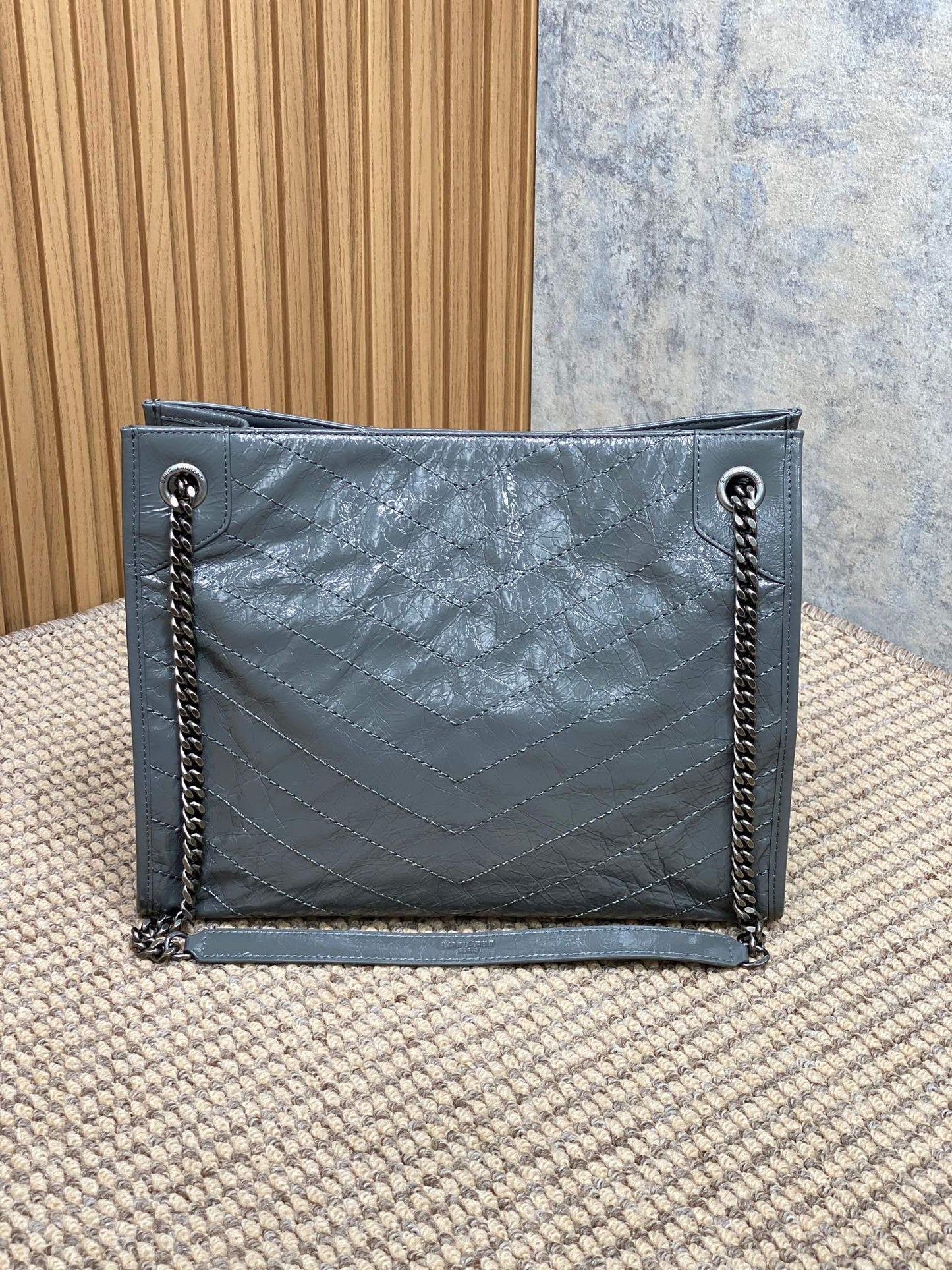 Saint Laurent Haze Blue Large Niki Shopper Bag In Wrinkled Calfskin