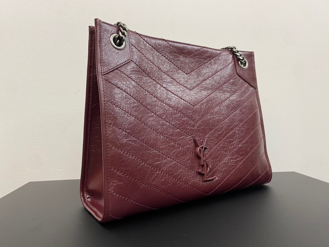 Saint Laurent Burdungy Large Niki Shopper Bag In Wrinkled Calfskin