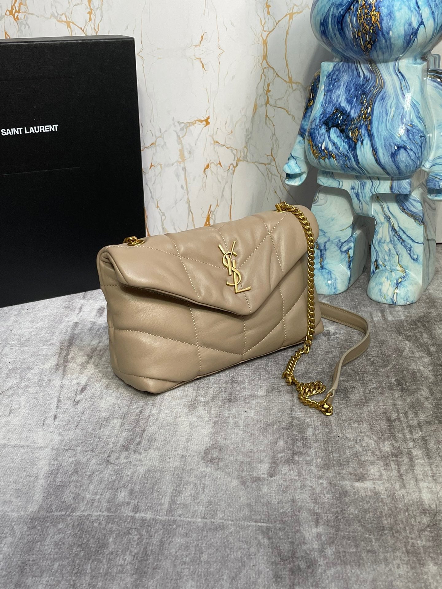 Saint Laurent Puffer Toy Bag In Apricot Quilted Lambskin