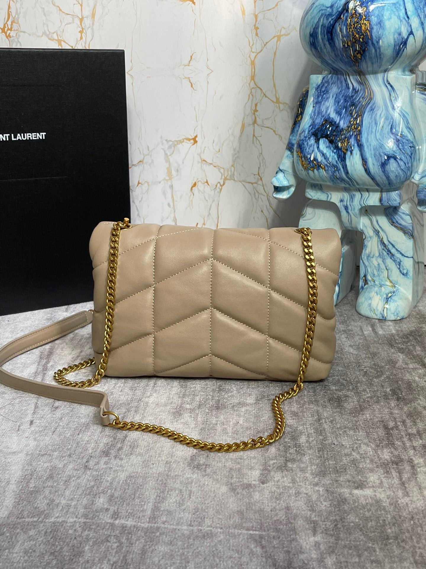 Saint Laurent Puffer Toy Bag In Apricot Quilted Lambskin