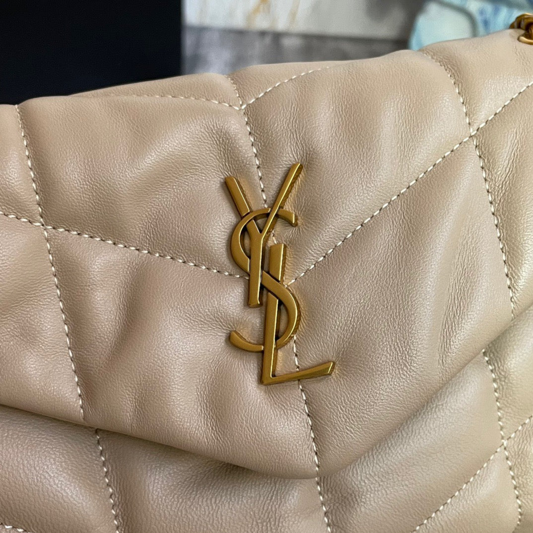 Saint Laurent Puffer Toy Bag In Apricot Quilted Lambskin