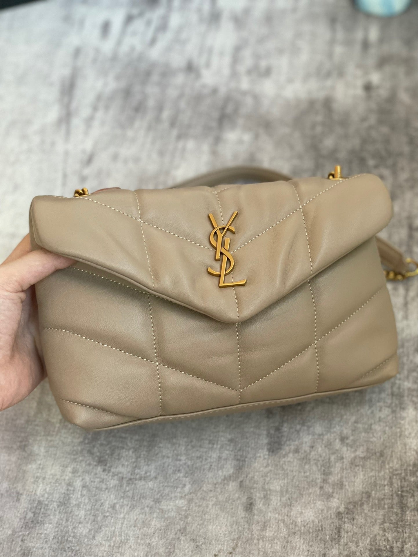 Saint Laurent Puffer Toy Bag In Apricot Quilted Lambskin