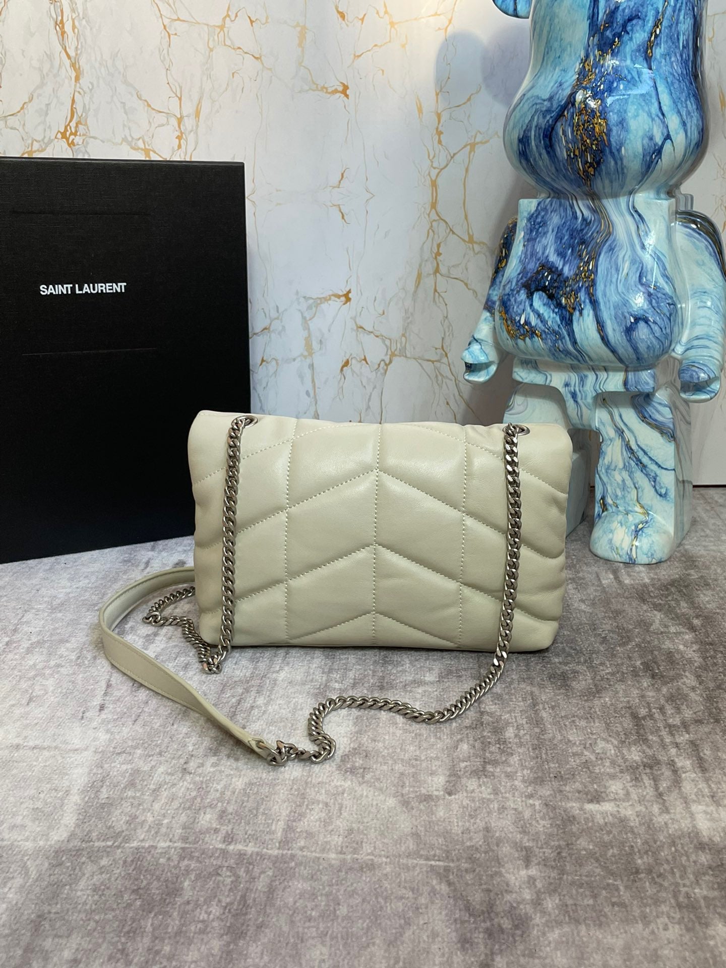 Saint Laurent Puffer Toy Bag In White Quilted Lambskin With Silver Hardware
