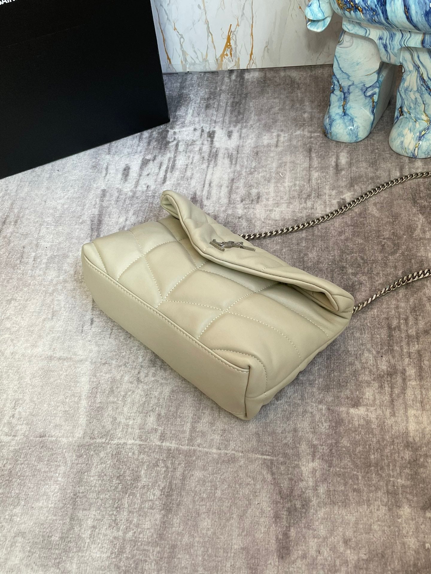Saint Laurent Puffer Toy Bag In White Quilted Lambskin With Silver Hardware