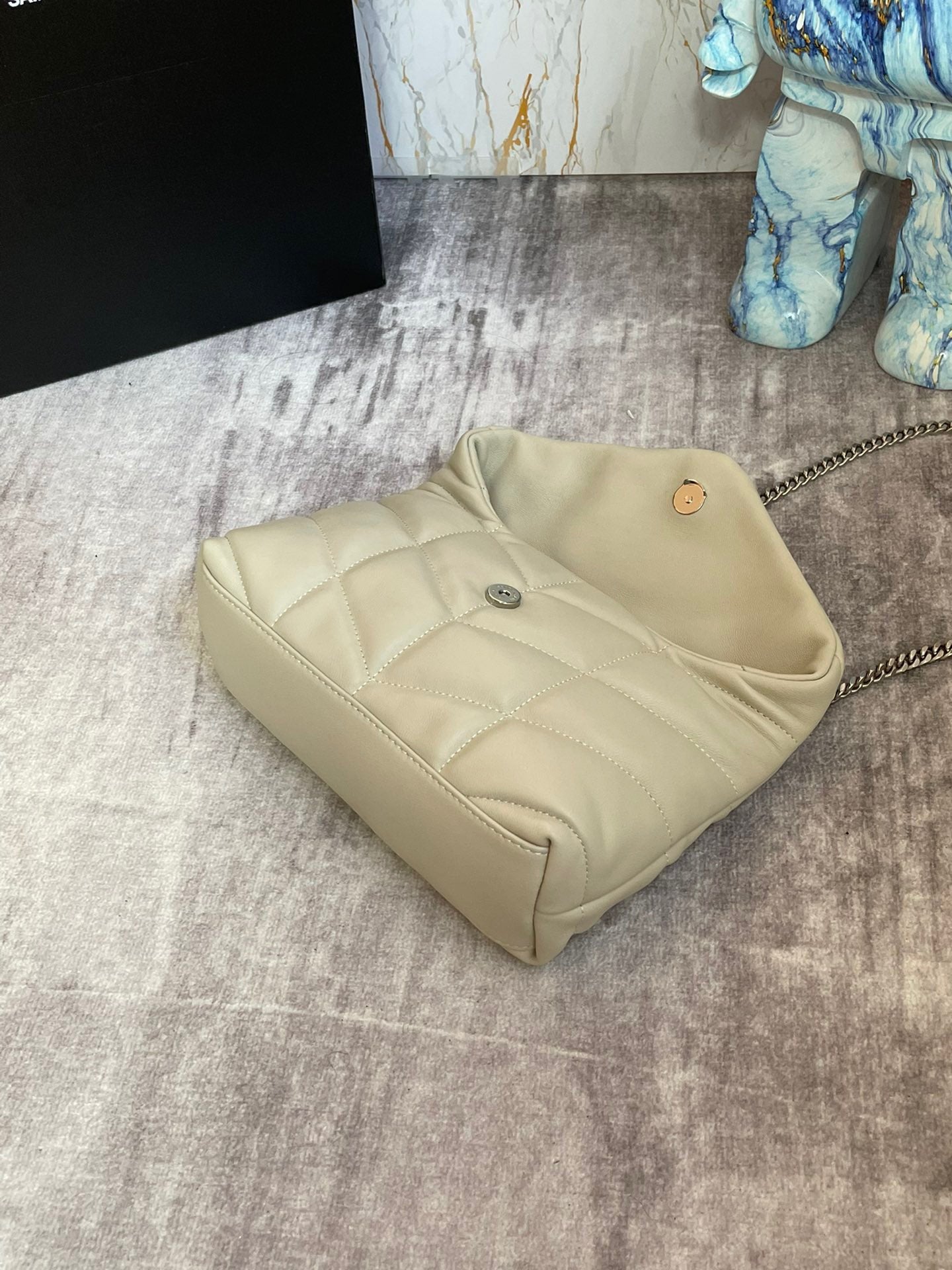 Saint Laurent Puffer Toy Bag In White Quilted Lambskin With Silver Hardware