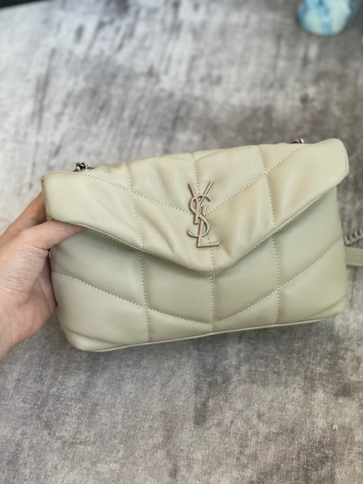 Saint Laurent Puffer Toy Bag In White Quilted Lambskin With Silver Hardware