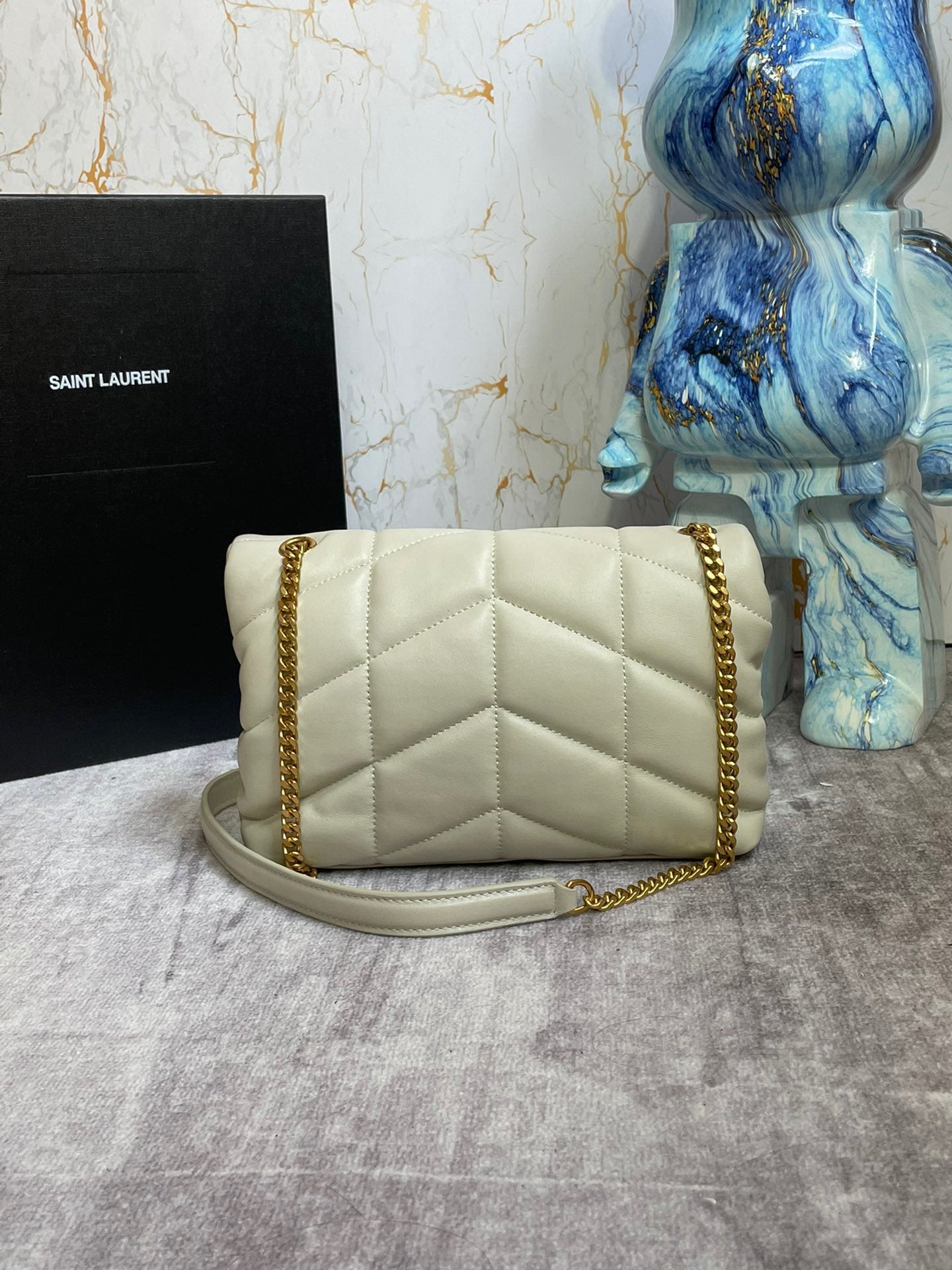 Saint Laurent Puffer Toy Bag In White Quilted Lambskin With Gold Hardware