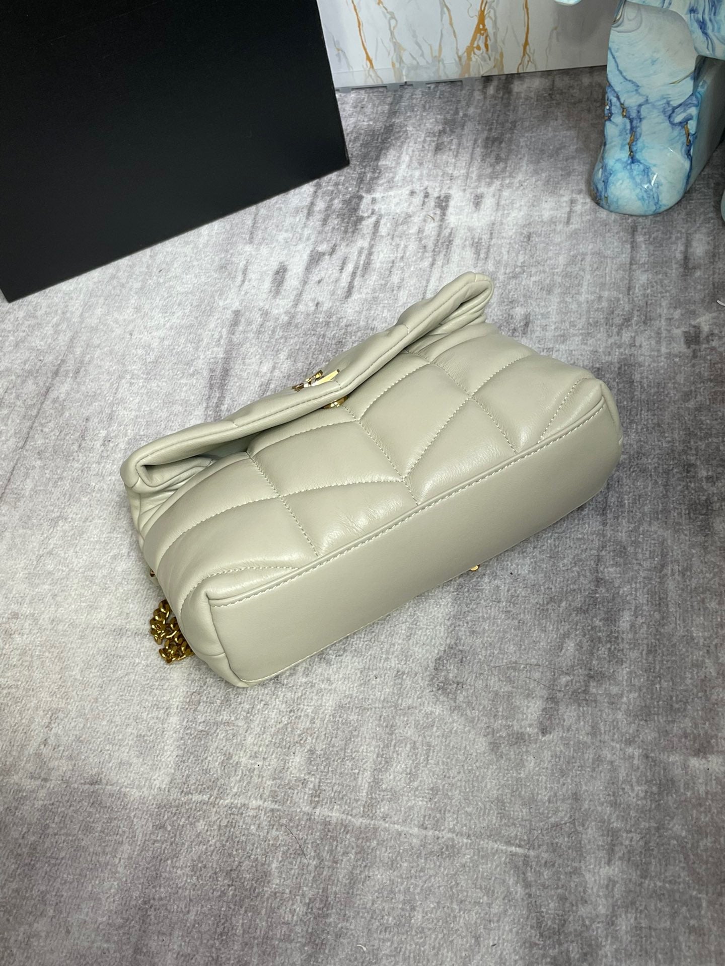 Saint Laurent Puffer Toy Bag In White Quilted Lambskin With Gold Hardware