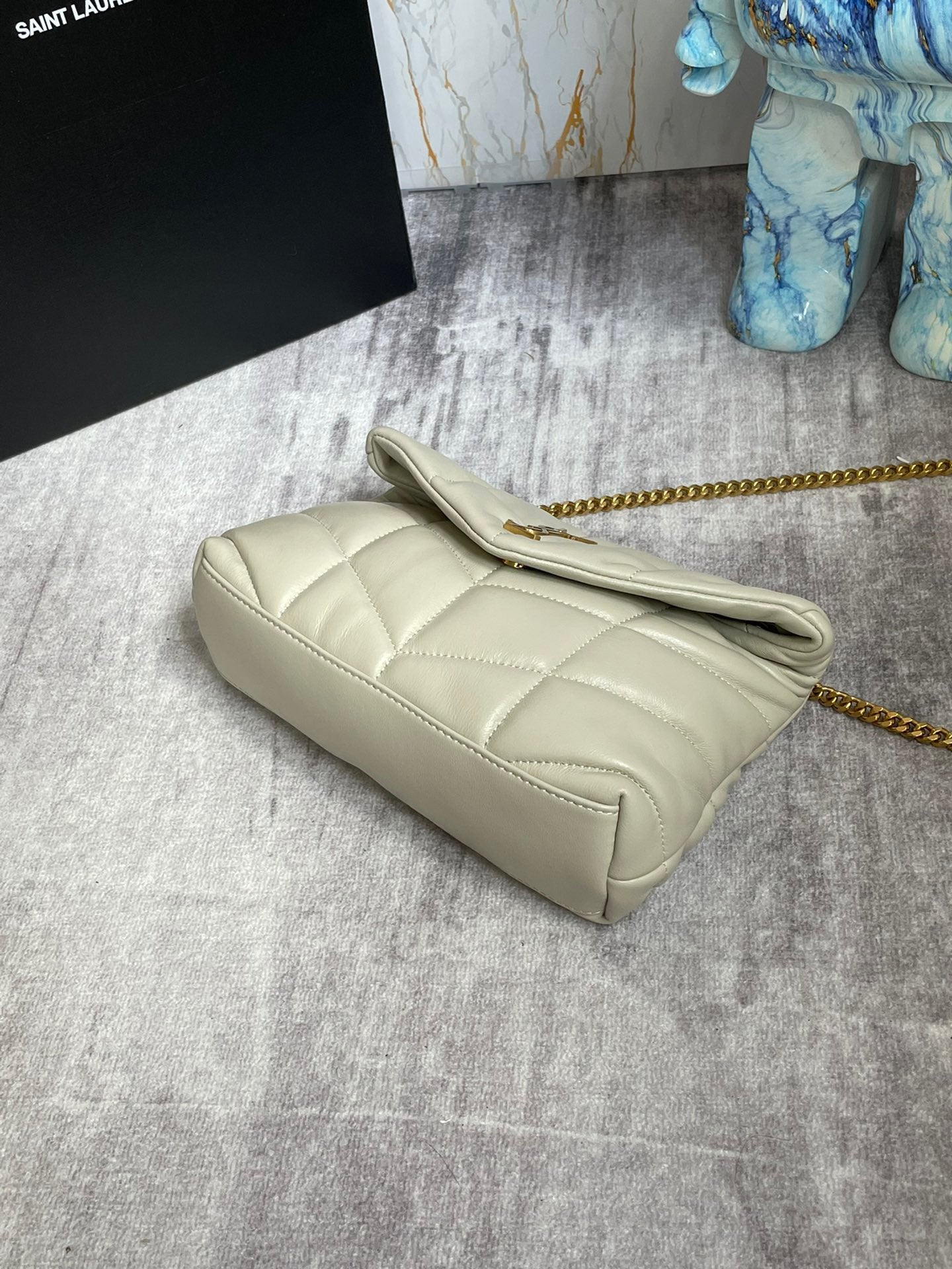 Saint Laurent Puffer Toy Bag In White Quilted Lambskin With Gold Hardware