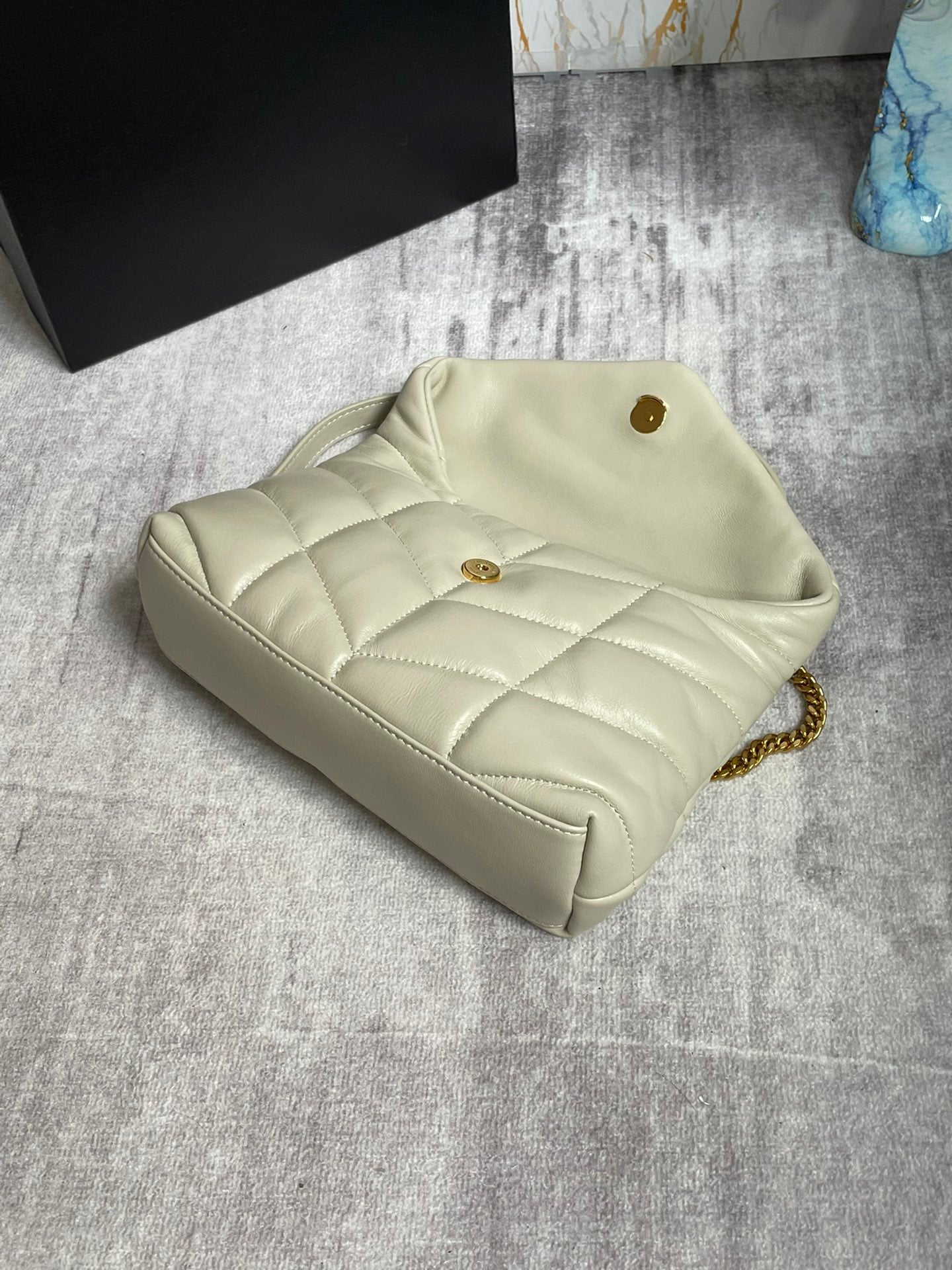 Saint Laurent Puffer Toy Bag In White Quilted Lambskin With Gold Hardware