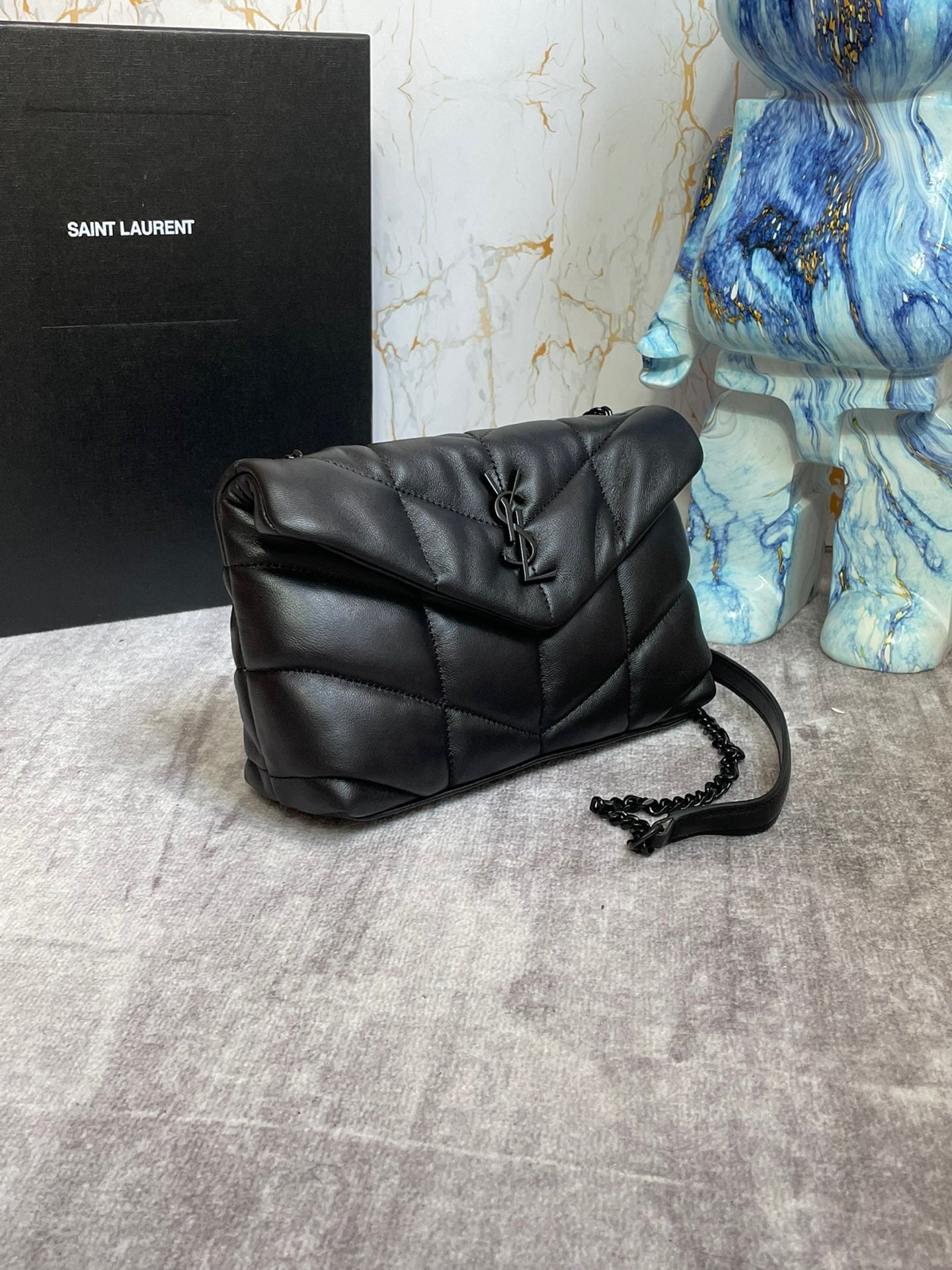 Saint Laurent Puffer Toy Bag In Black Quilted Lambskin With Black Hardware