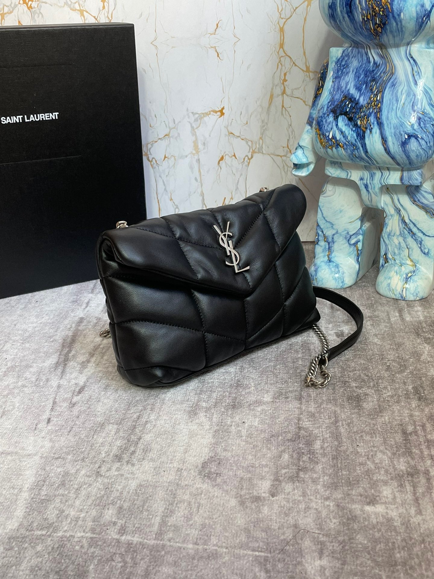 Saint Laurent Puffer Toy Bag In Black Quilted Lambskin With Silver Hardware