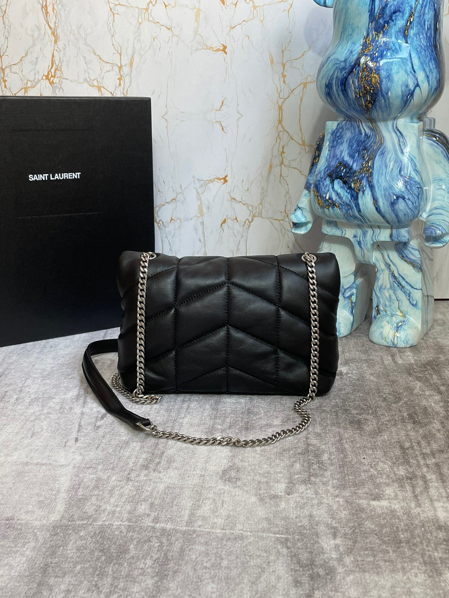 Saint Laurent Puffer Toy Bag In Black Quilted Lambskin With Silver Hardware