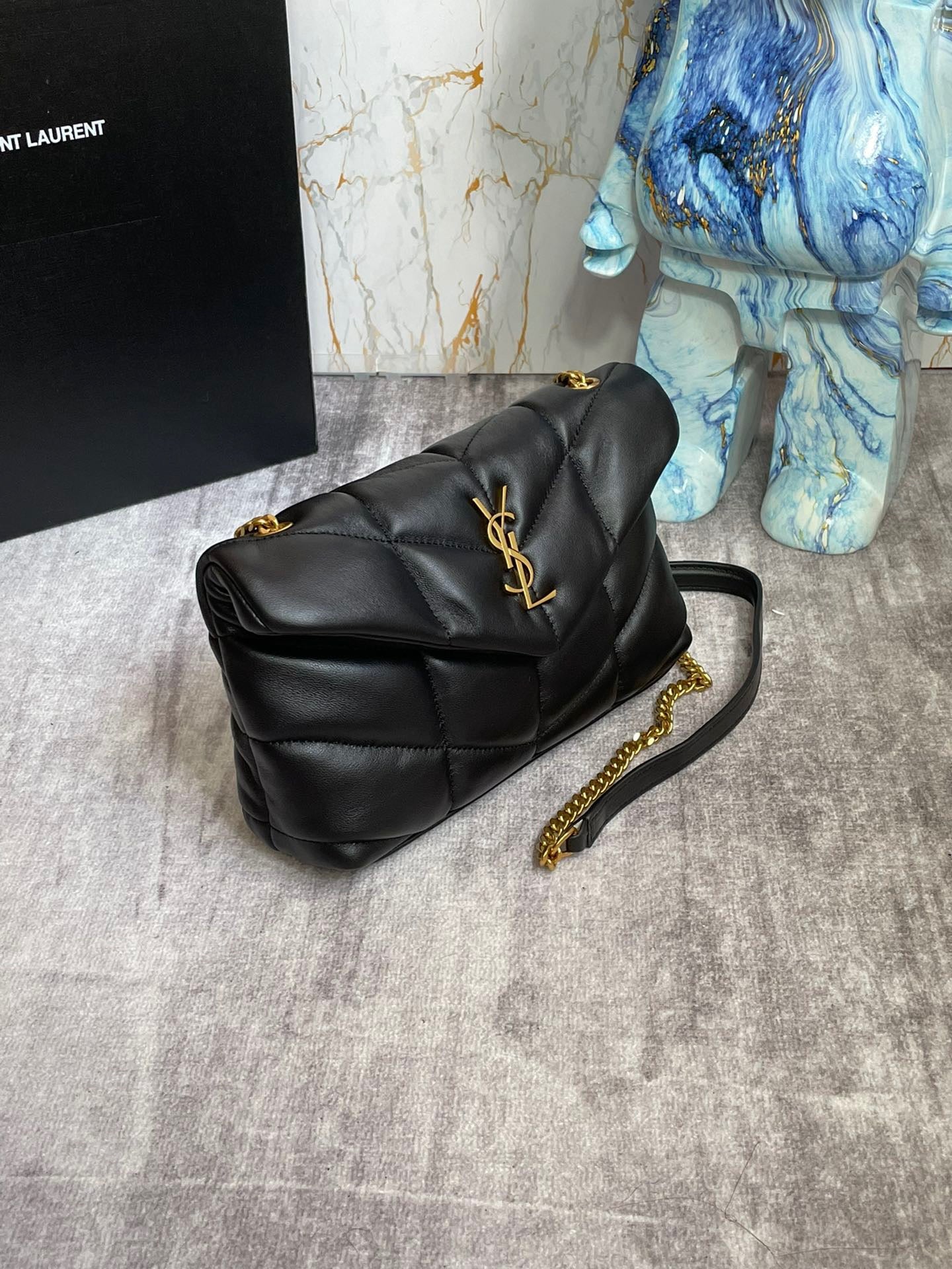 Saint Laurent Puffer Toy Bag In Black Quilted Lambskin With Gold Hardware