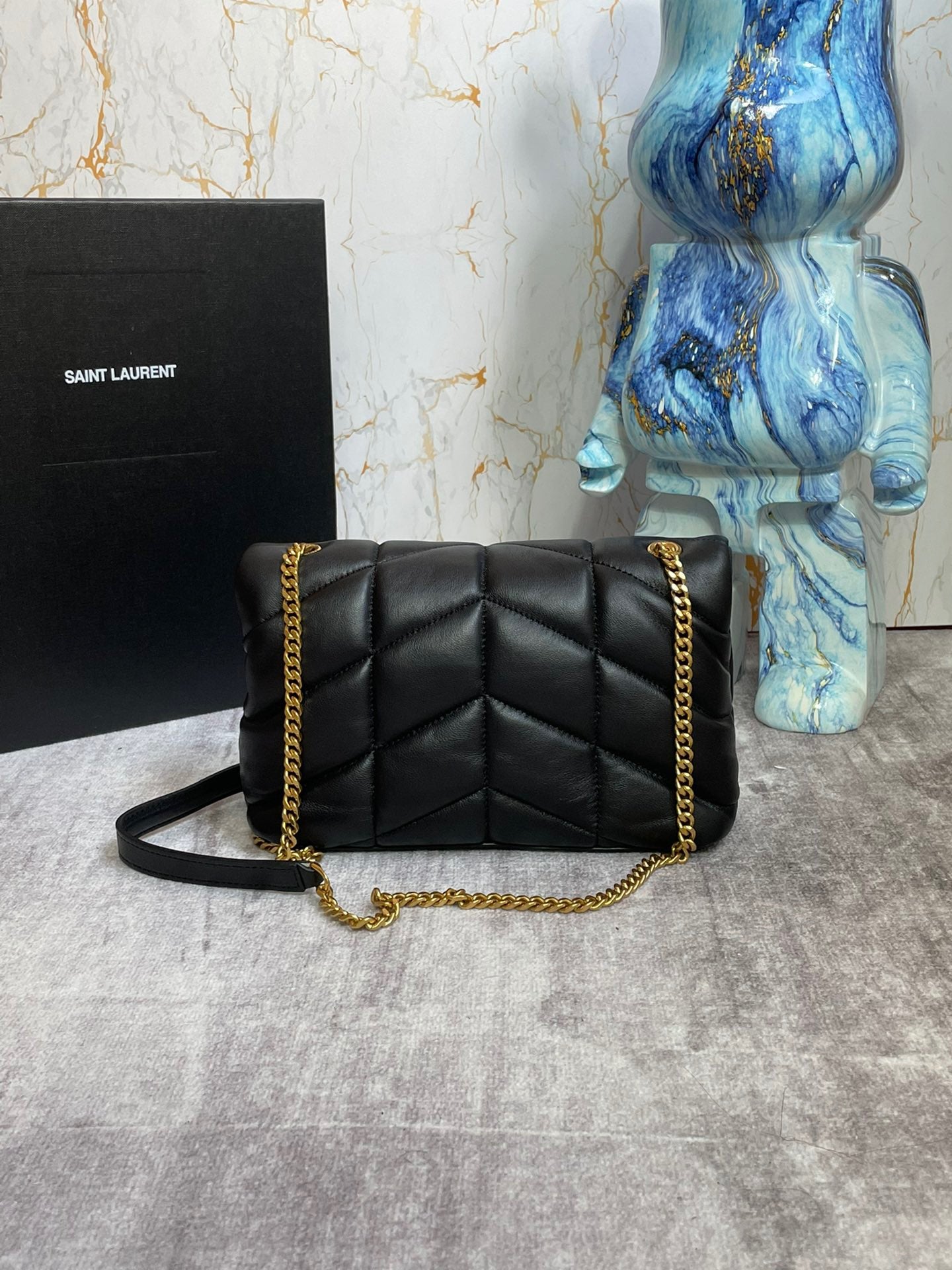 Saint Laurent Puffer Toy Bag In Black Quilted Lambskin With Gold Hardware