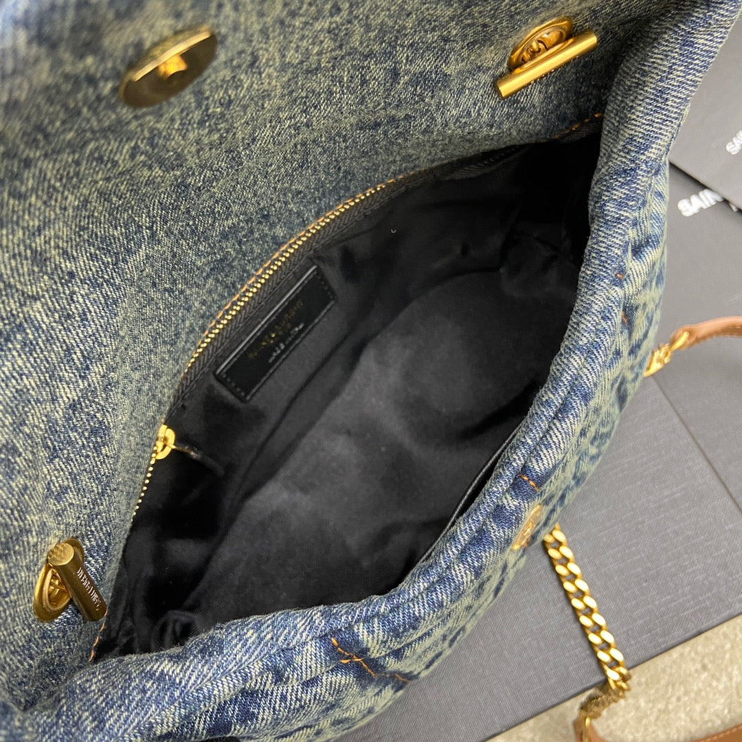 Saint Laurent Puffer In Vintage Denim Quilted Toy Bag