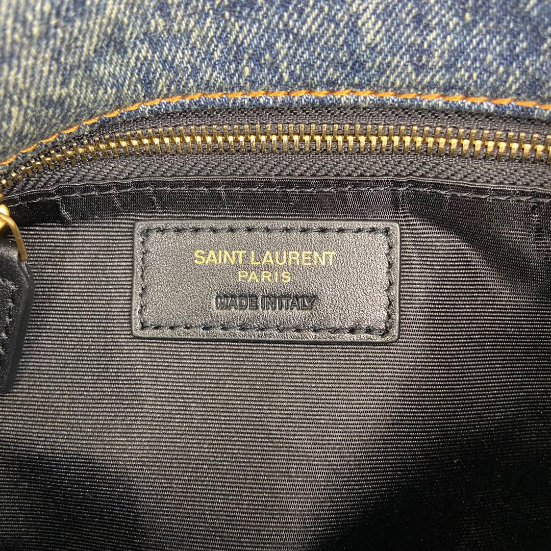 Saint Laurent Puffer In Vintage Denim Quilted Toy Bag