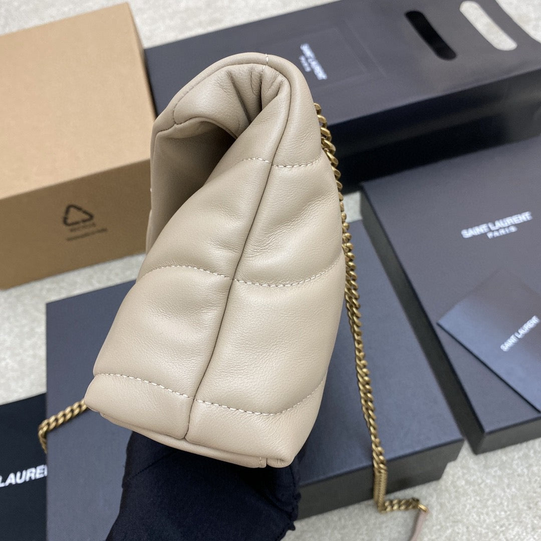 Saint Laurent Puffer Toy Bag In Beige Quilted Lambskin