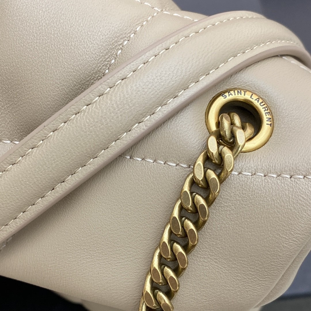 Saint Laurent Puffer Toy Bag In Beige Quilted Lambskin