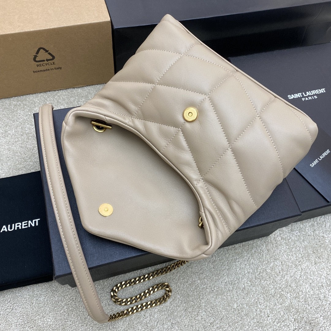 Saint Laurent Puffer Toy Bag In Beige Quilted Lambskin