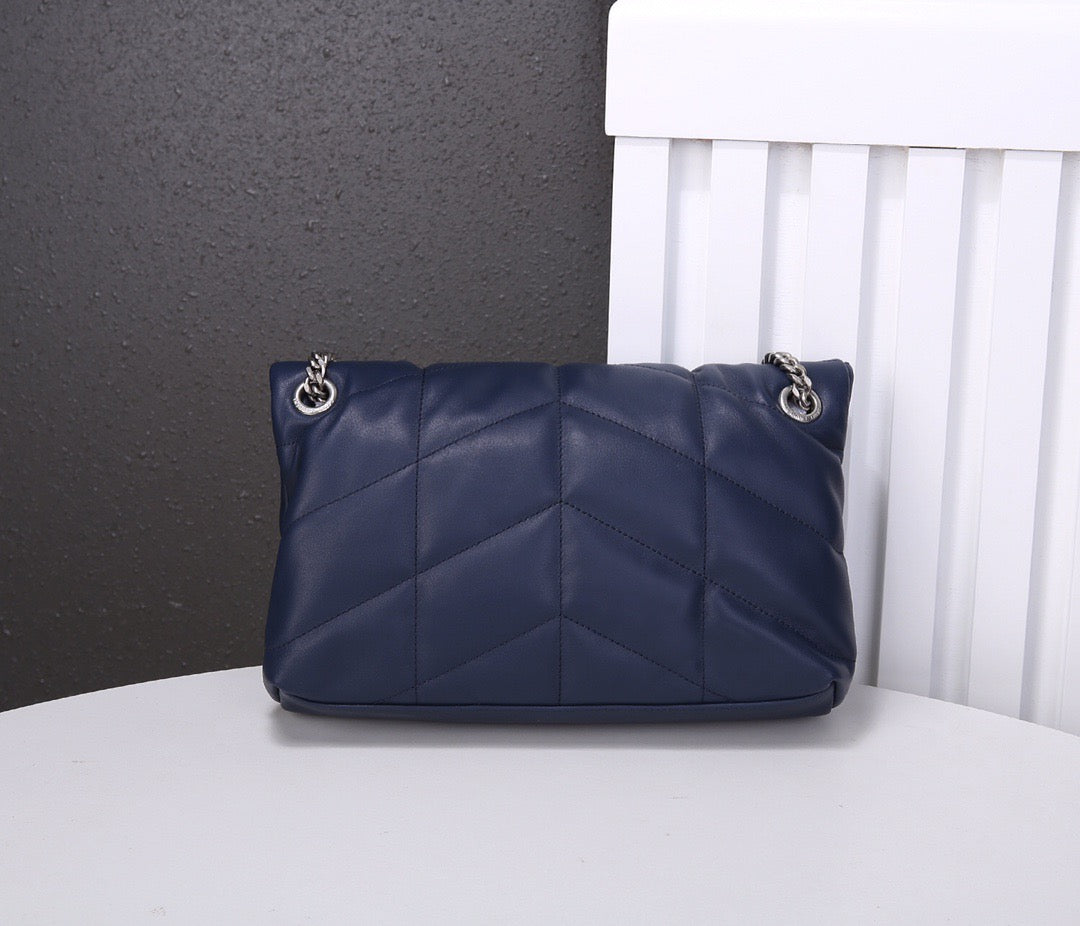 Saint Laurent Puffer Small Chain Bag In Dark Blue Lambskin