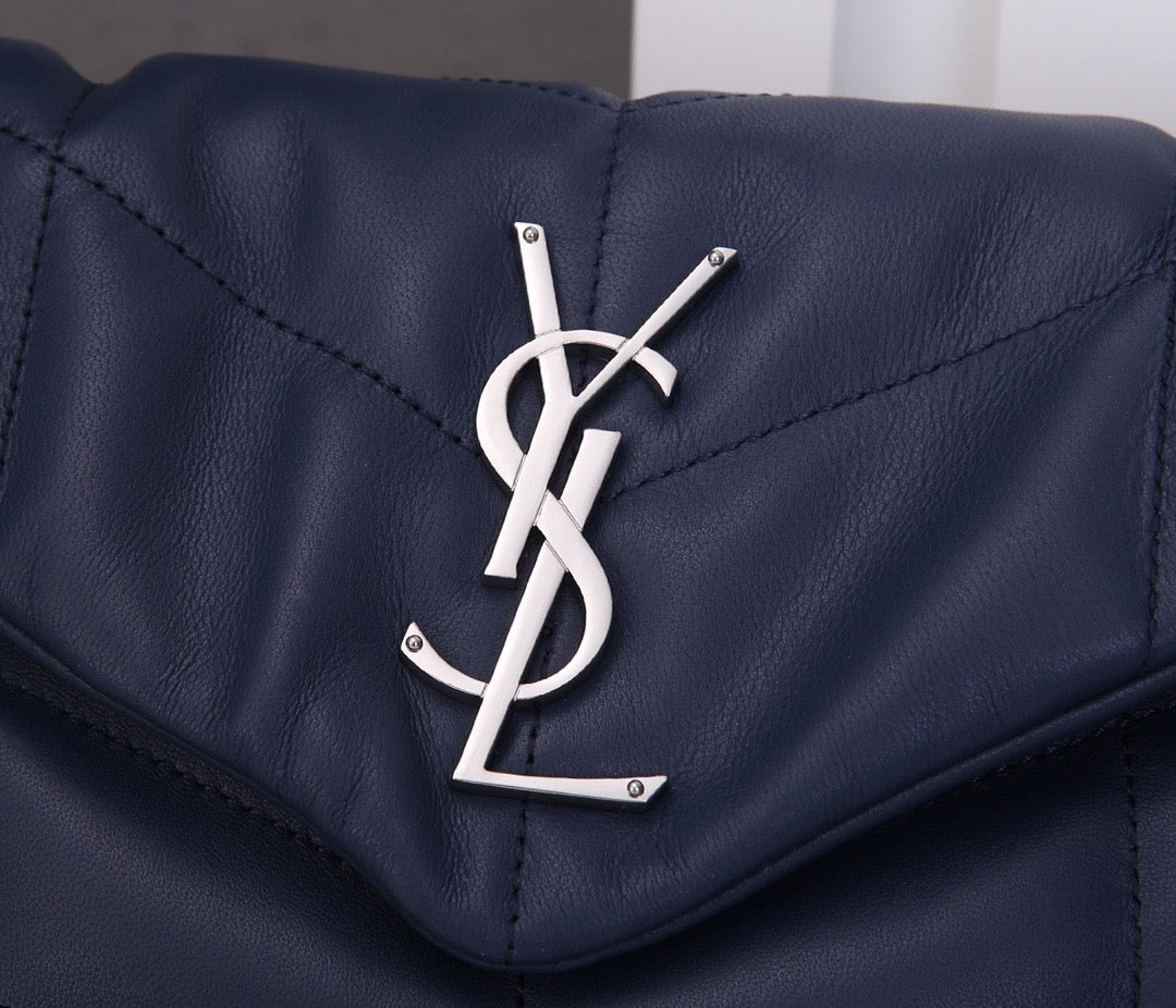 Saint Laurent Puffer Small Chain Bag In Dark Blue Lambskin