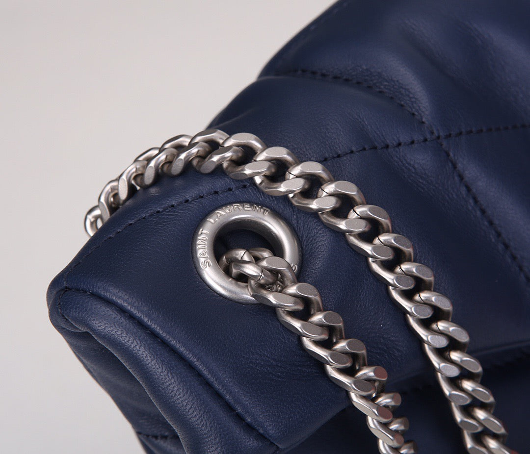 Saint Laurent Puffer Small Chain Bag In Dark Blue Lambskin