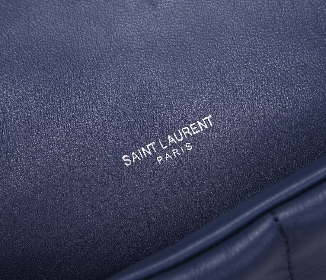 Saint Laurent Puffer Small Chain Bag In Dark Blue Lambskin