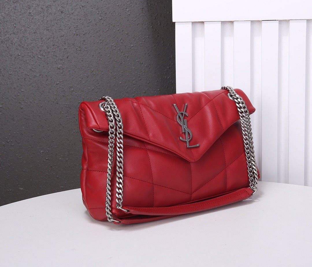 Saint Laurent Puffer Small Chain Bag In Red Lambskin