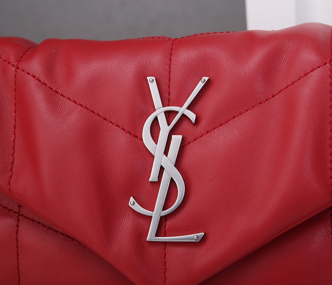 Saint Laurent Puffer Small Chain Bag In Red Lambskin