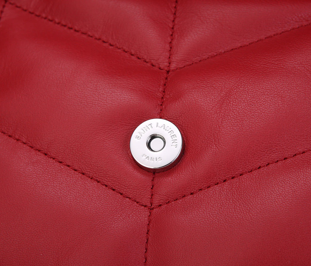 Saint Laurent Puffer Small Chain Bag In Red Lambskin