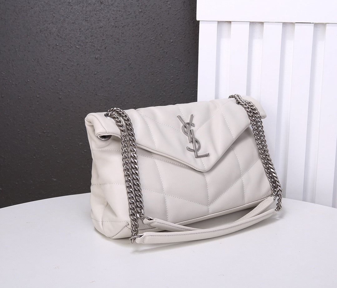 Saint Laurent Puffer Small Chain Bag In White Lambskin