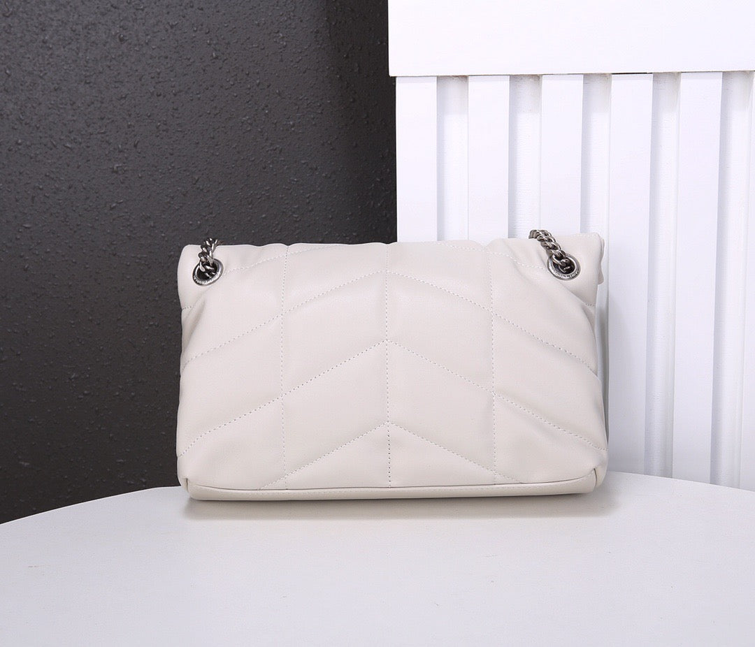 Saint Laurent Puffer Small Chain Bag In White Lambskin