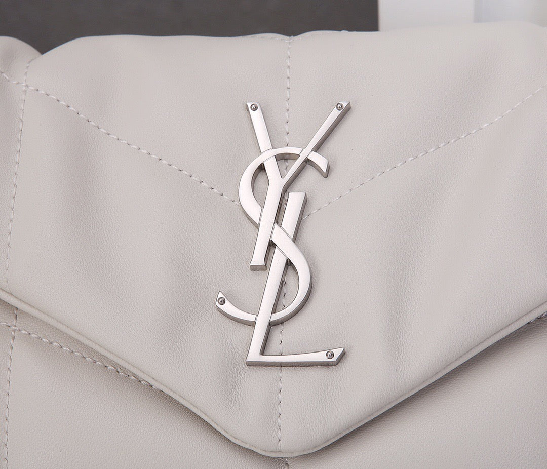 Saint Laurent Puffer Small Chain Bag In White Lambskin