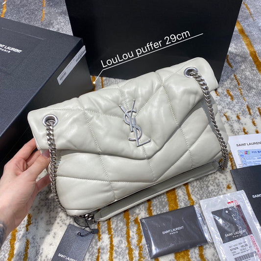 Saint Laurent Puffer Small Chain Bag In Off-white Lambskin