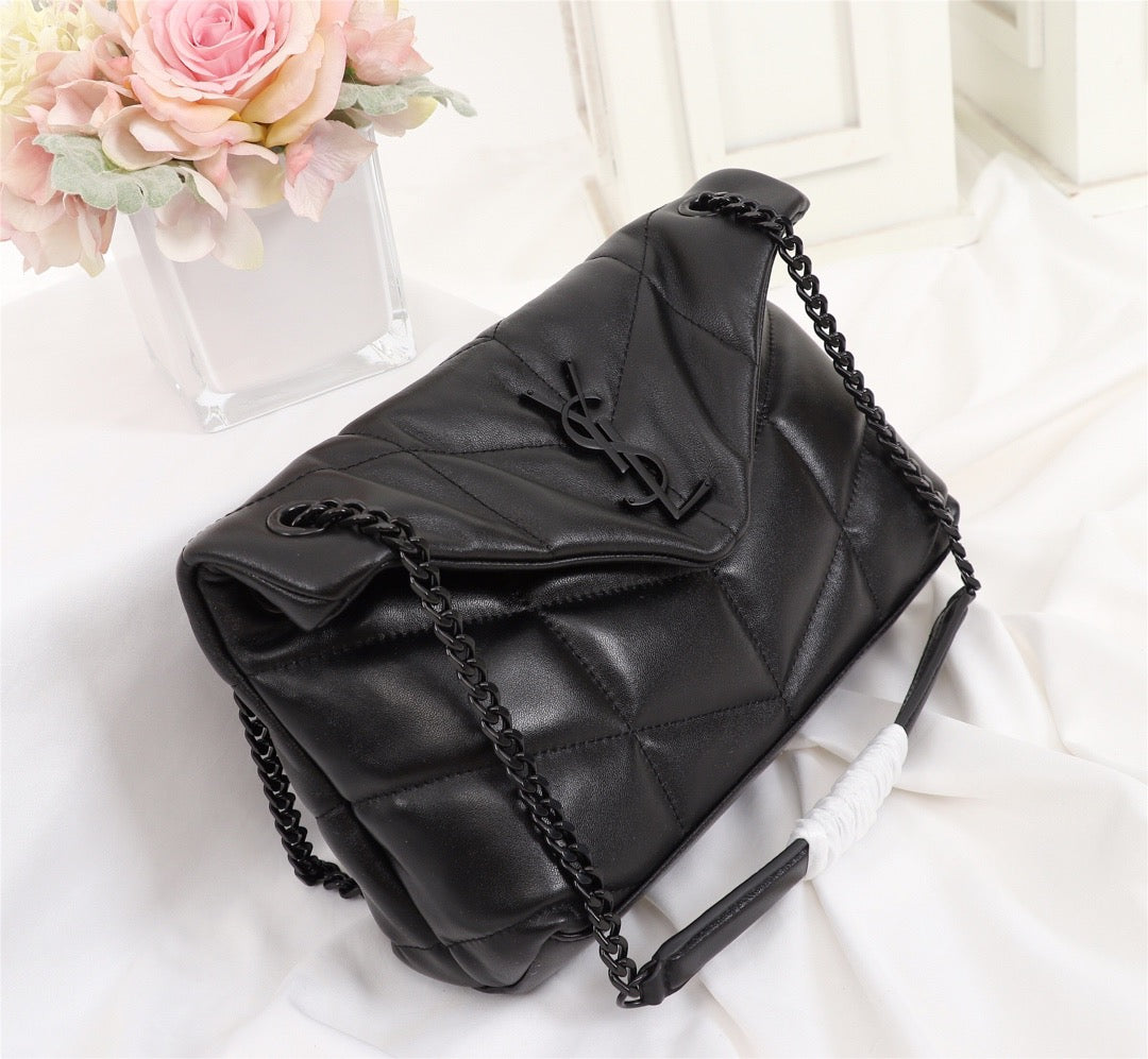 Saint Laurent Puffer Small Chain Bag In Black Lambskin