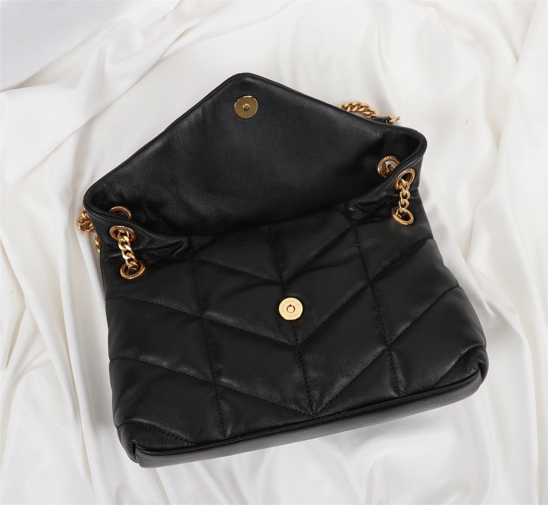 Saint Laurent Puffer Small Chain Bag In Black Lambskin