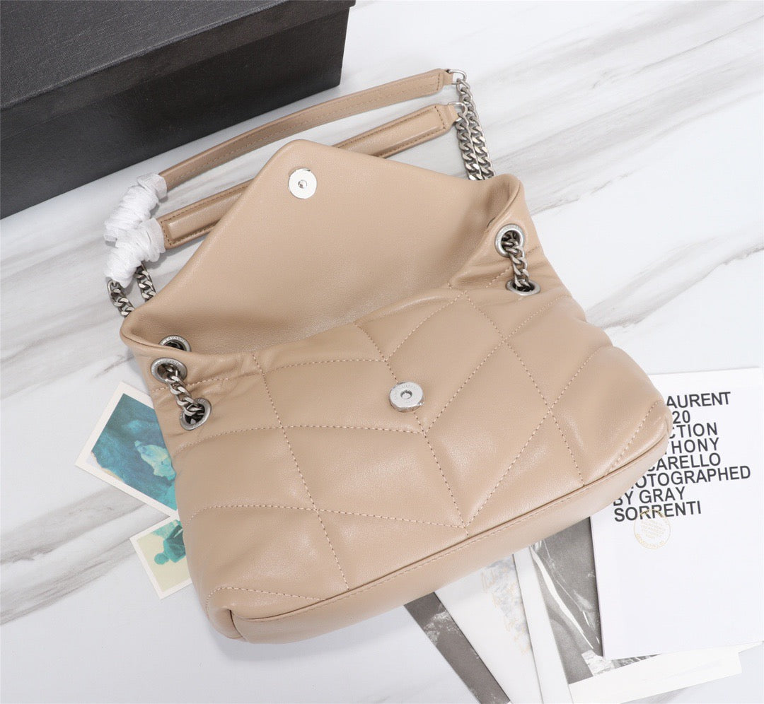 Saint Laurent Puffer Small Chain Bag In Nude Lambskin