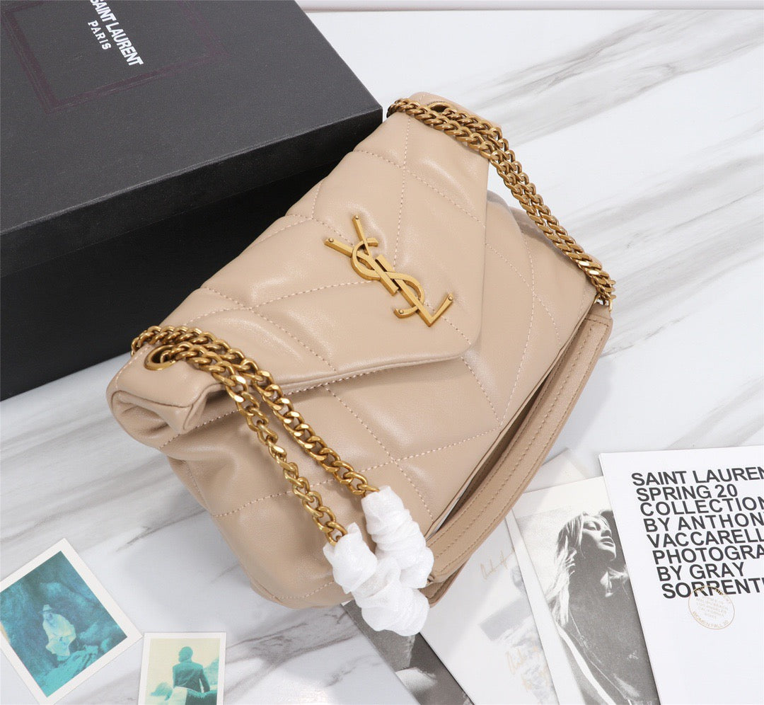 Saint Laurent Puffer Small Chain Bag In Nude Lambskin