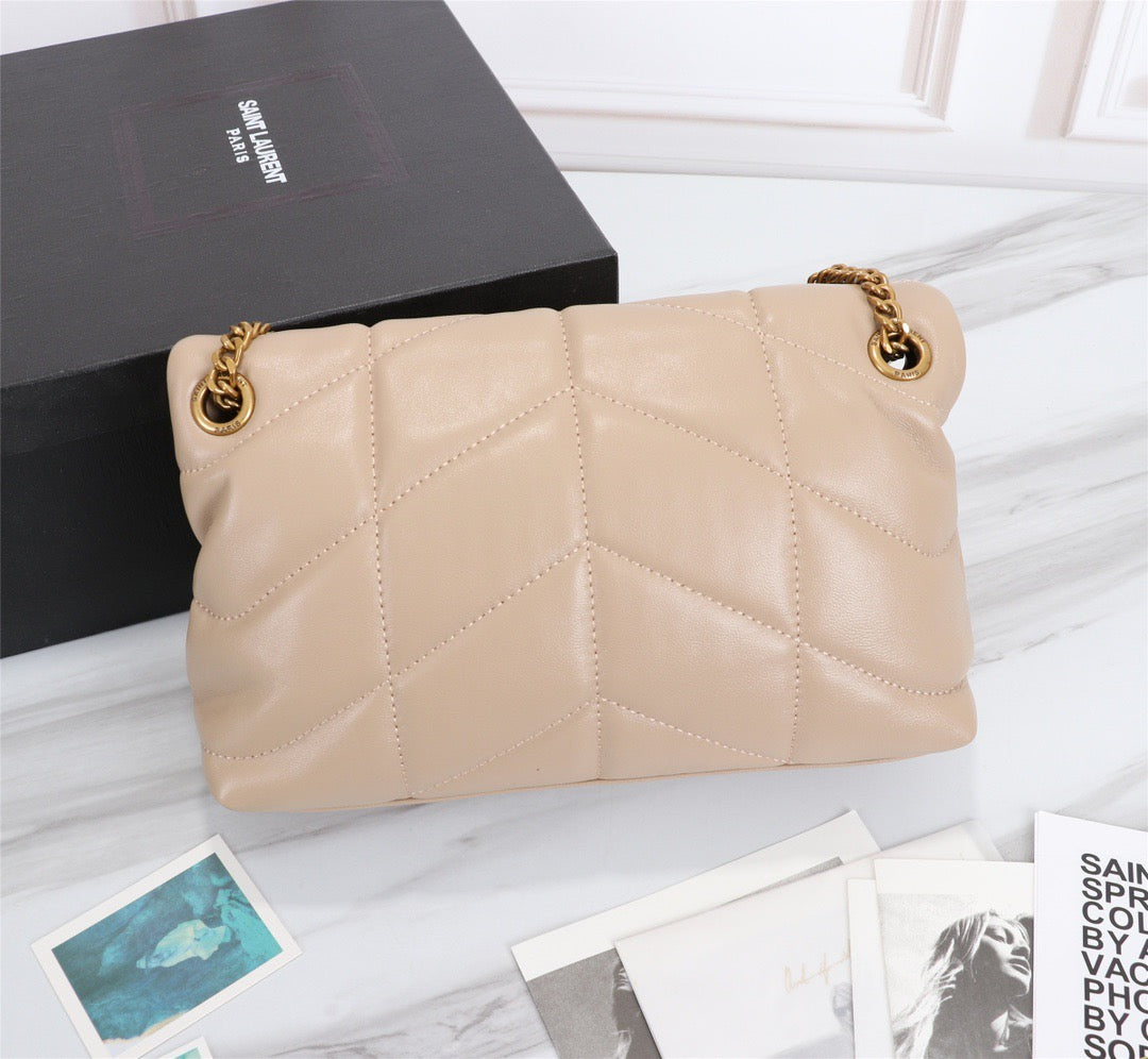 Saint Laurent Puffer Small Chain Bag In Nude Lambskin