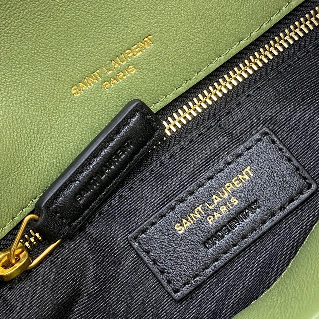 Saint Laurent Puffer Small Chain Bag In Green Lambskin