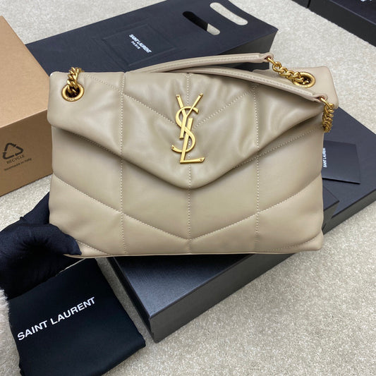 Saint Laurent Puffer Small Chain Bag In Beige Lambskin